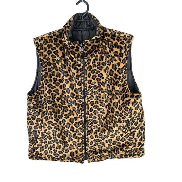 Womens Giacca Reversible Leopard Print Puffer Vest Full Zip Polyester Blend XL - Picture 1 of 9